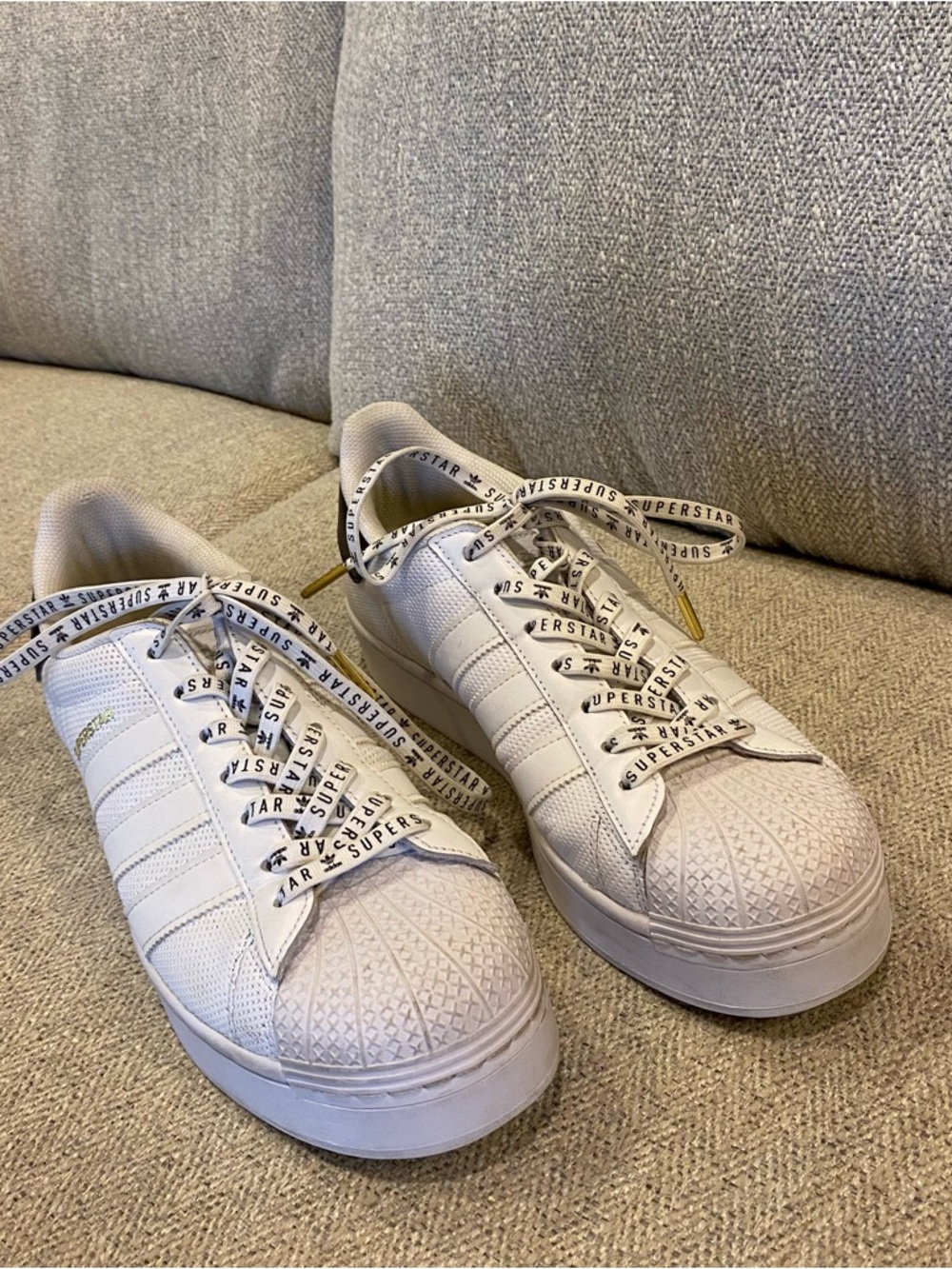 adidas White Platform Superstar Sneakers with Logo Laces